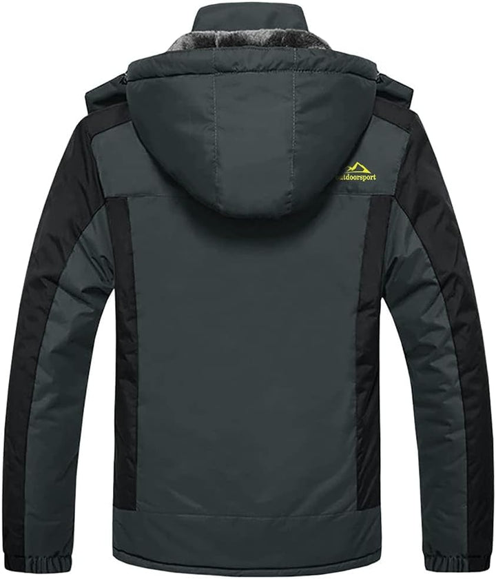 KEFITEVD Herren Winterjacke Wasserabweisende Warm Gefüttert Skijacke Outdoorjacke mit Abnehmbarer Ka