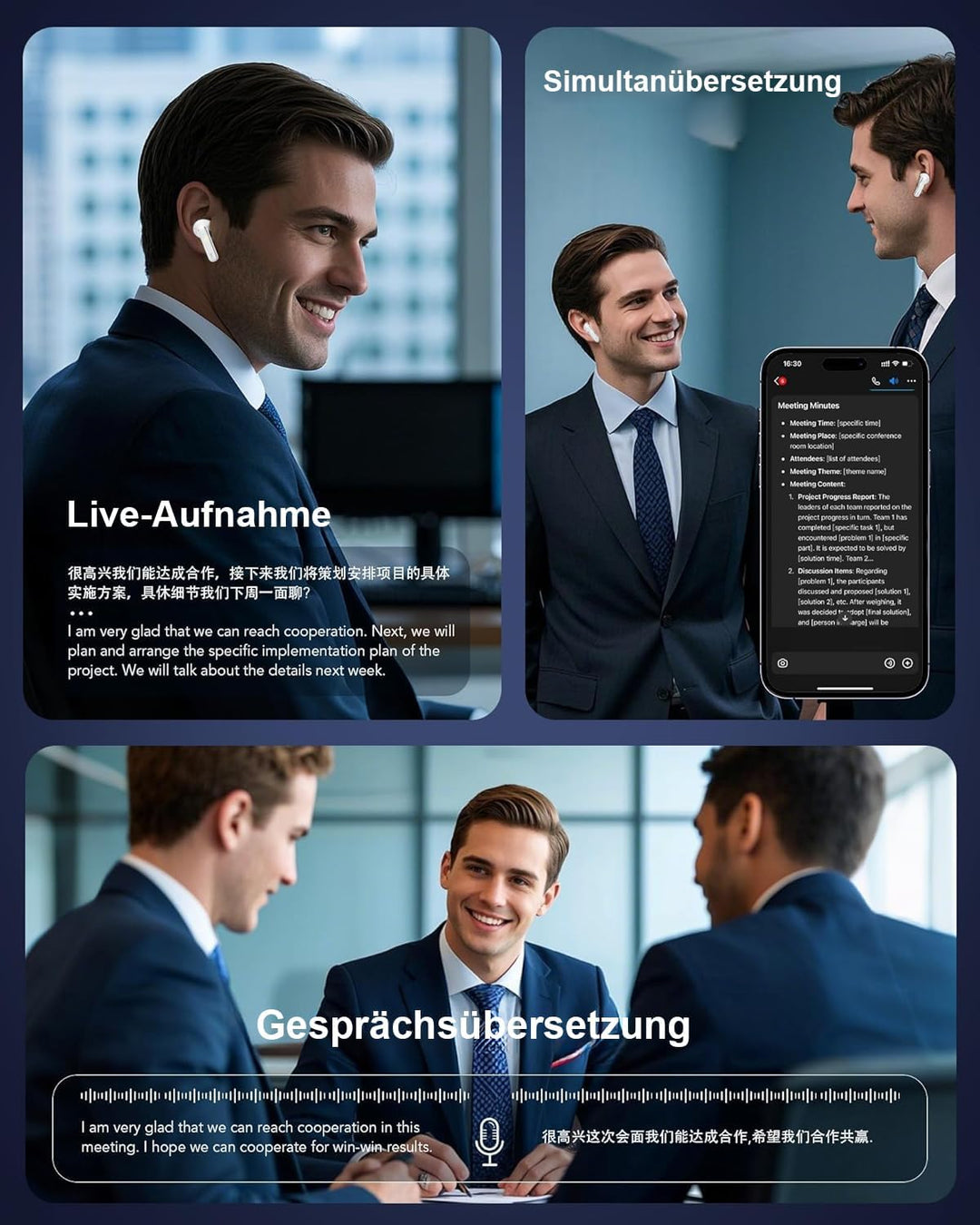 KI Übersetzer Kopfhörer Echtzeit 188 Sprachen, 4-in-1 Bluetooth 6.1 Übersetzungskopfhörer 36 Std Spi