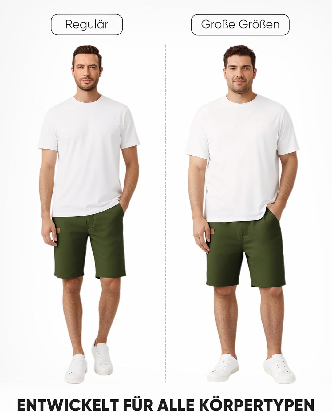 JMIERR Kurze Hosen Herren Shorts Herren Sommer Chino Baumwolle Elastische Taille mit Taschen M F Grü