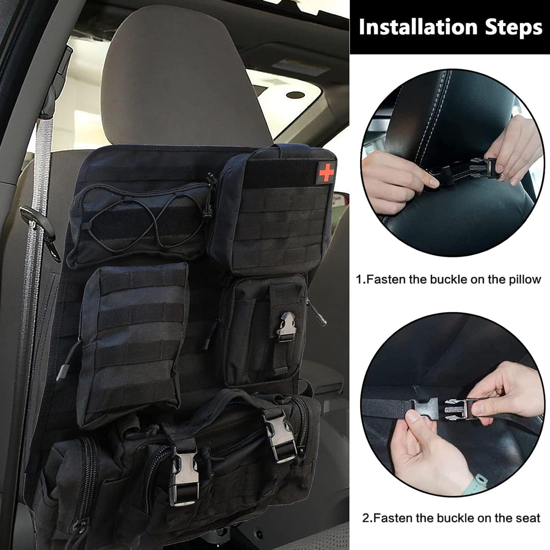 Taktisch Autositz Organizer, Rückenlehnenschutz mit 5 Abnehmbare Tasche, Taktisch Auto-sitz Rückenle
