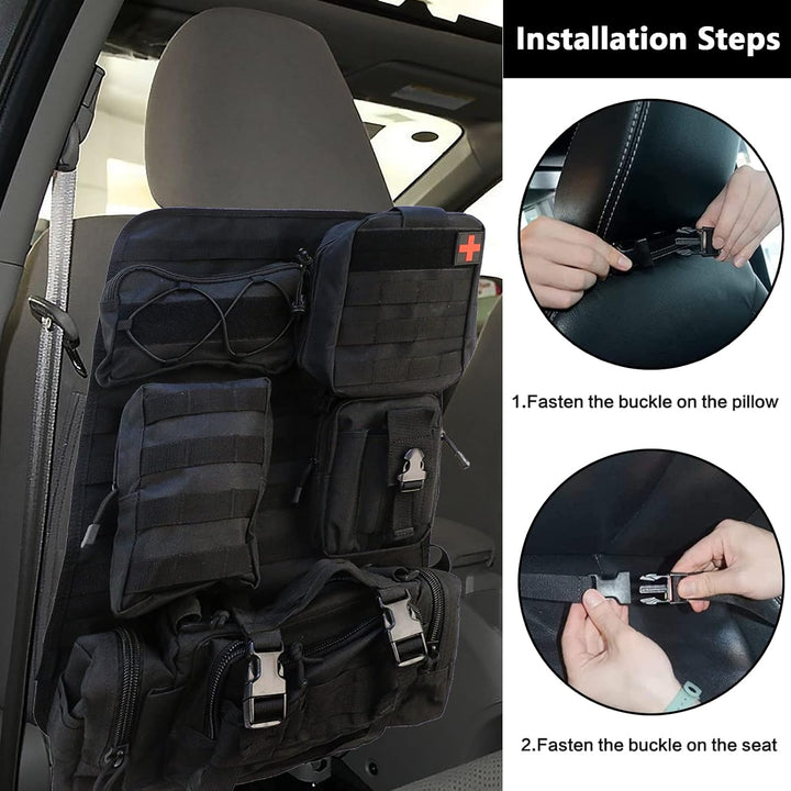 Taktisch Autositz Organizer, Rückenlehnenschutz mit 5 Abnehmbare Tasche, Taktisch Auto-sitz Rückenle