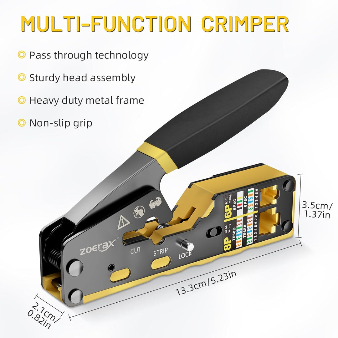 RJ45 Crimpzange Ethernet Crimp Tool Crimper für RJ11/RJ12 Standard, RJ45 Pass Through Stecker, Gelb