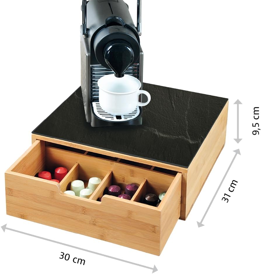 Kesper | Box mit Schublade, Material: Bambus, Glas, Masse: 30 x 31 x 9,5 cm, Farbe: Braun, Schwarz |