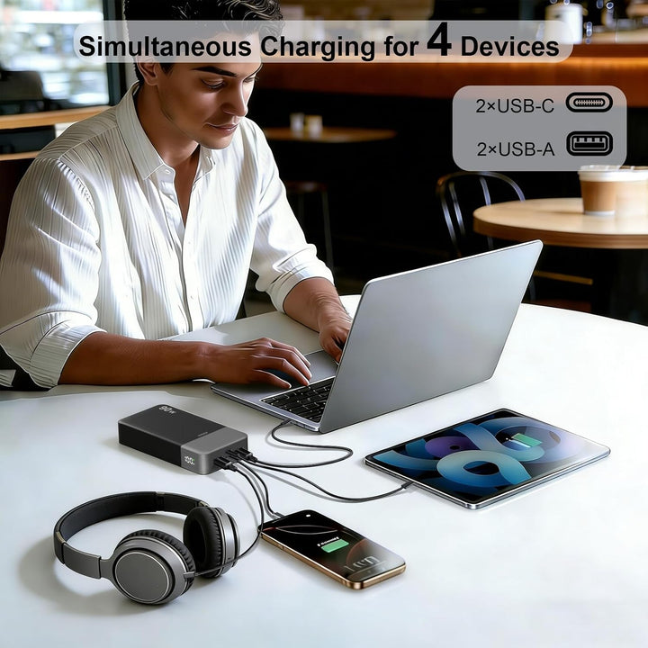 JUOVI Power Bank, 90W Laptop Powerbank 20000mAh USB-C Schnellladefunktion Schwarz, Schwarz