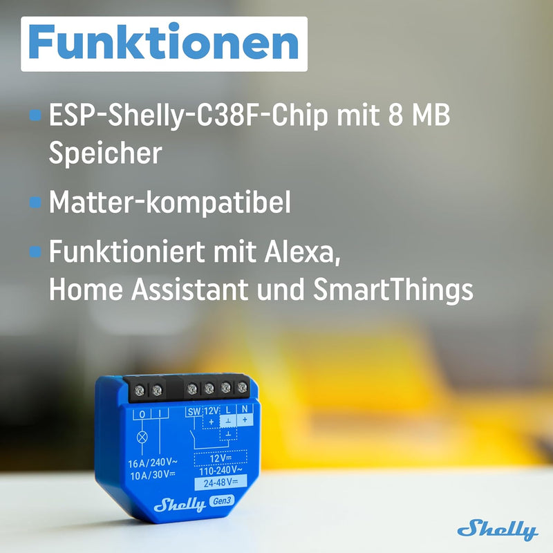 Shelly 1 Gen3-2 Pack | WLAN Smart-Schalter-Relais mit Trockenkontakt | Lichtschalter | Hausautomatio