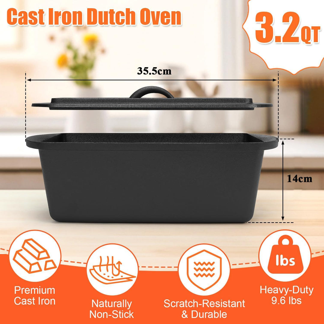 GFTIME Gusseisen Topf 36cm Brot Backen, Brotbackform mit Deckel - Robuste Brotbackform mit Deckel -