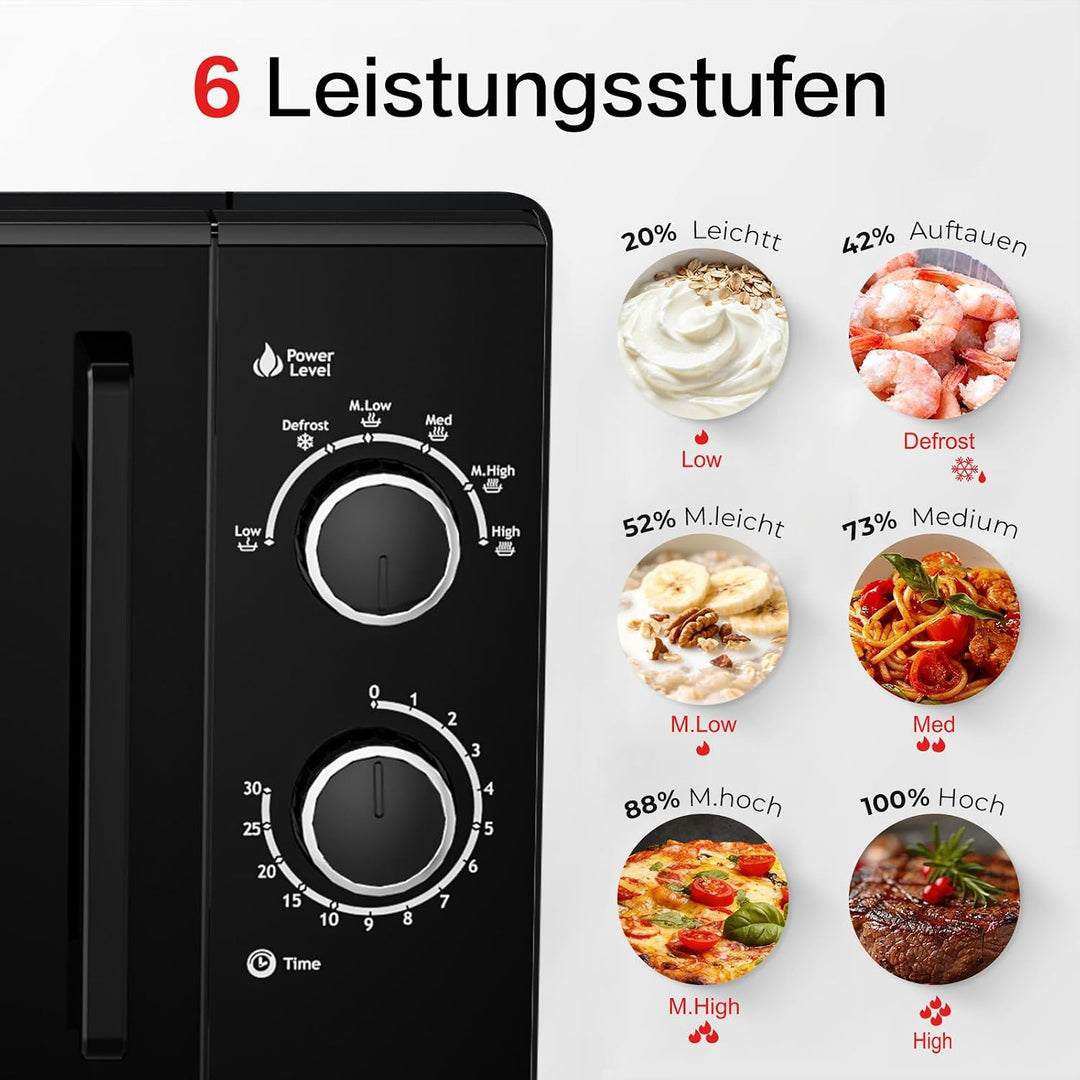 Galanz 25L Mikrowelle Freistehend mit Drehteller:Solo Microwellengerät 900 Watt 6 Leistungsstufen in