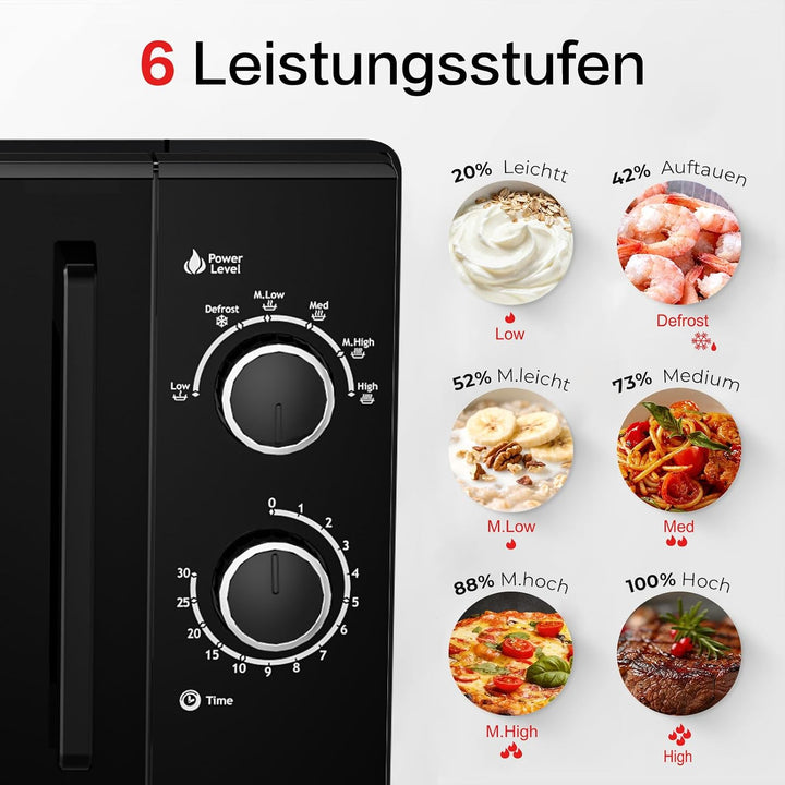Galanz 25L Mikrowelle Freistehend mit Drehteller:Solo Microwellengerät 900 Watt 6 Leistungsstufen in