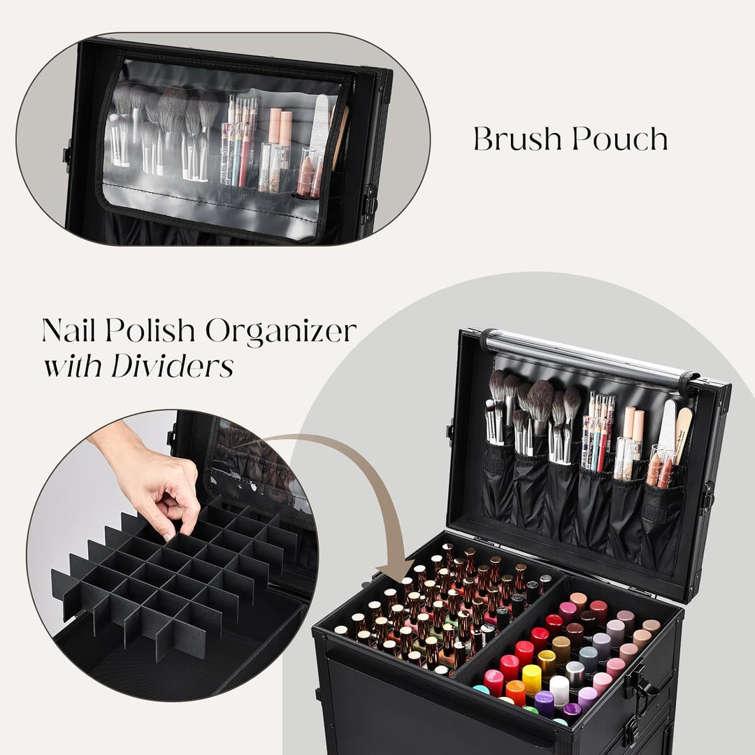 Kosmetik Trolley mit Tisch und 5 Schubladen Professioneller Nagelkoffer mit Rollen Kosmetikkoffer Ma