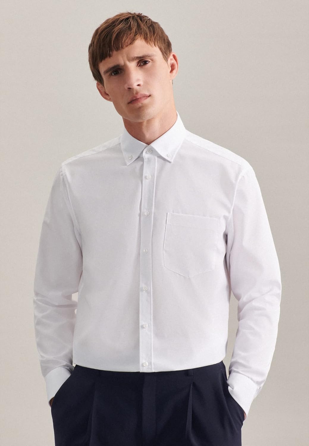 Seidensticker Herren Regular Bügelfrei Button-down Langarm Businesshemd 46 Weiss (White 000), 46 Wei