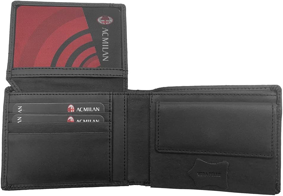 AC Milan 141801, Geldbörse aus Leder, offizielles Produkt für Herren, Schwarz, 125 x 95 x 30 mm