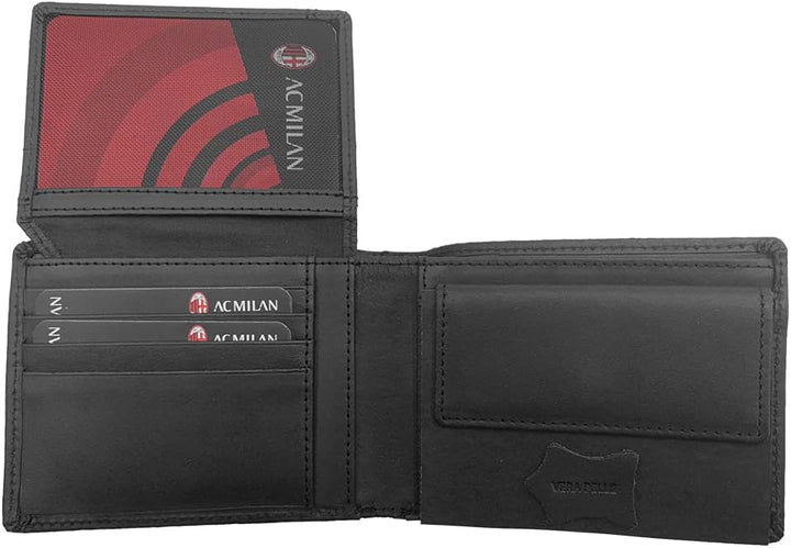 AC Milan 141801, Geldbörse aus Leder, offizielles Produkt für Herren, Schwarz, 125 x 95 x 30 mm