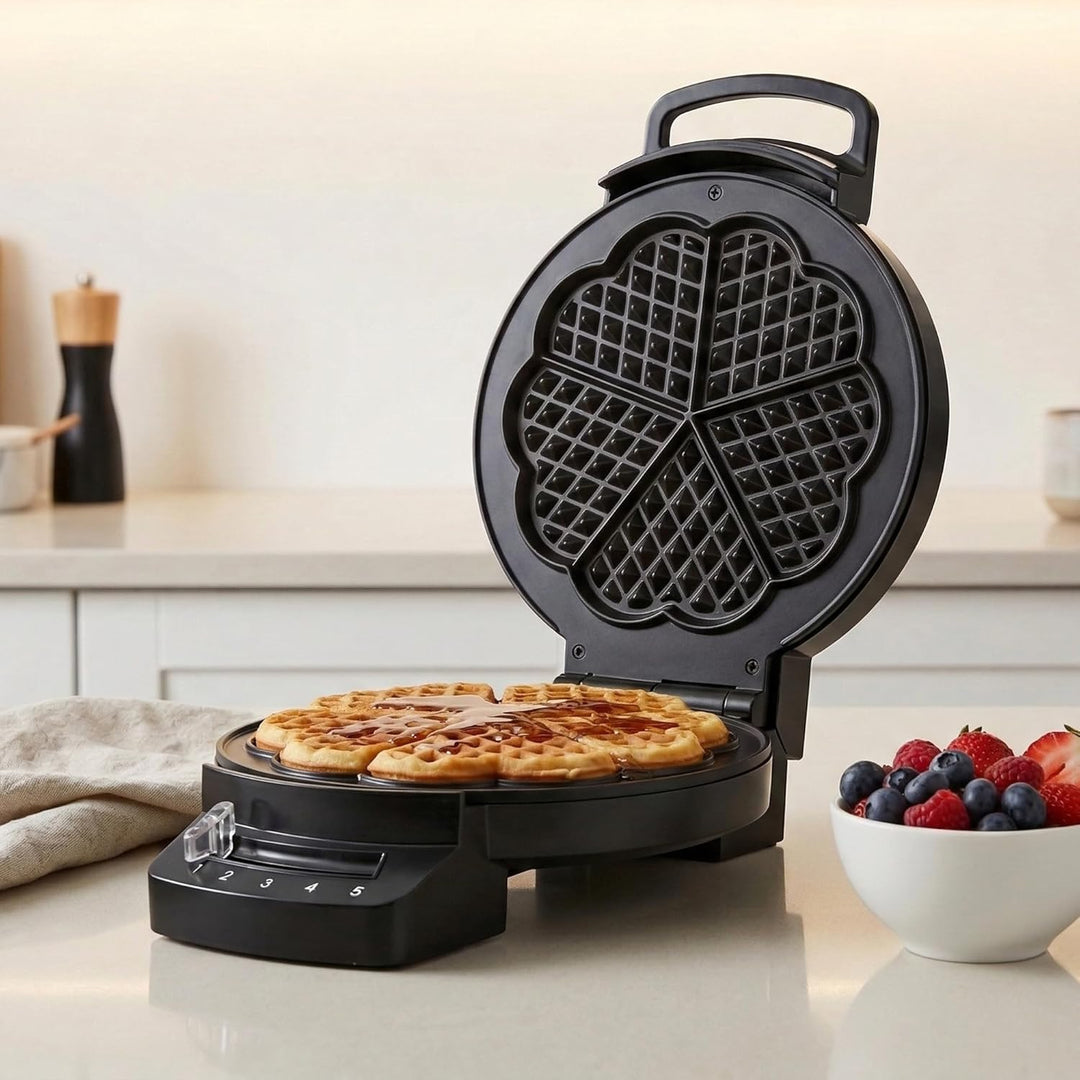 HWF-F1200BK Waffle Iron – 1200W Power, Non-Stick Coating, Adjustable Thermostat, Vertical Storage, W
