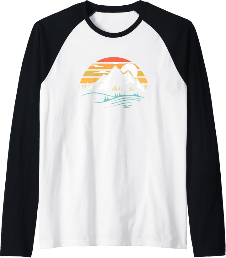Snowy Mountains Retro Sunset Forest Vintage Lake Outdoors Raglan