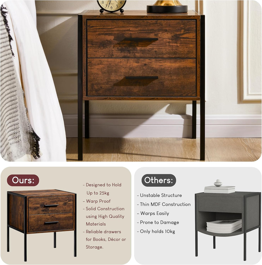 Vida Designs Brooklyn Nachttisch, Dunkles Holz, 2 Schublade Dunkles Holz 2 Schublade, Dunkles Holz 2