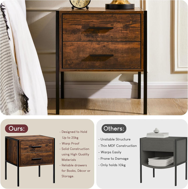 Vida Designs Brooklyn Nachttisch, Dunkles Holz, 2 Schublade Dunkles Holz 2 Schublade, Dunkles Holz 2