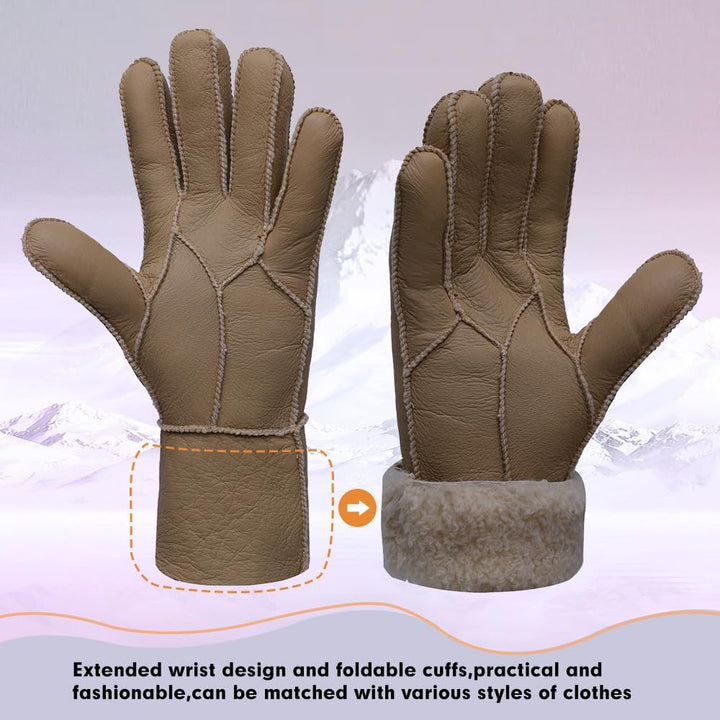 MGGMOKAY Damen Lederhandschuhe Schaffell Handschuhe aus Shearling Warme Winterhandschuhe XXL Hellbra