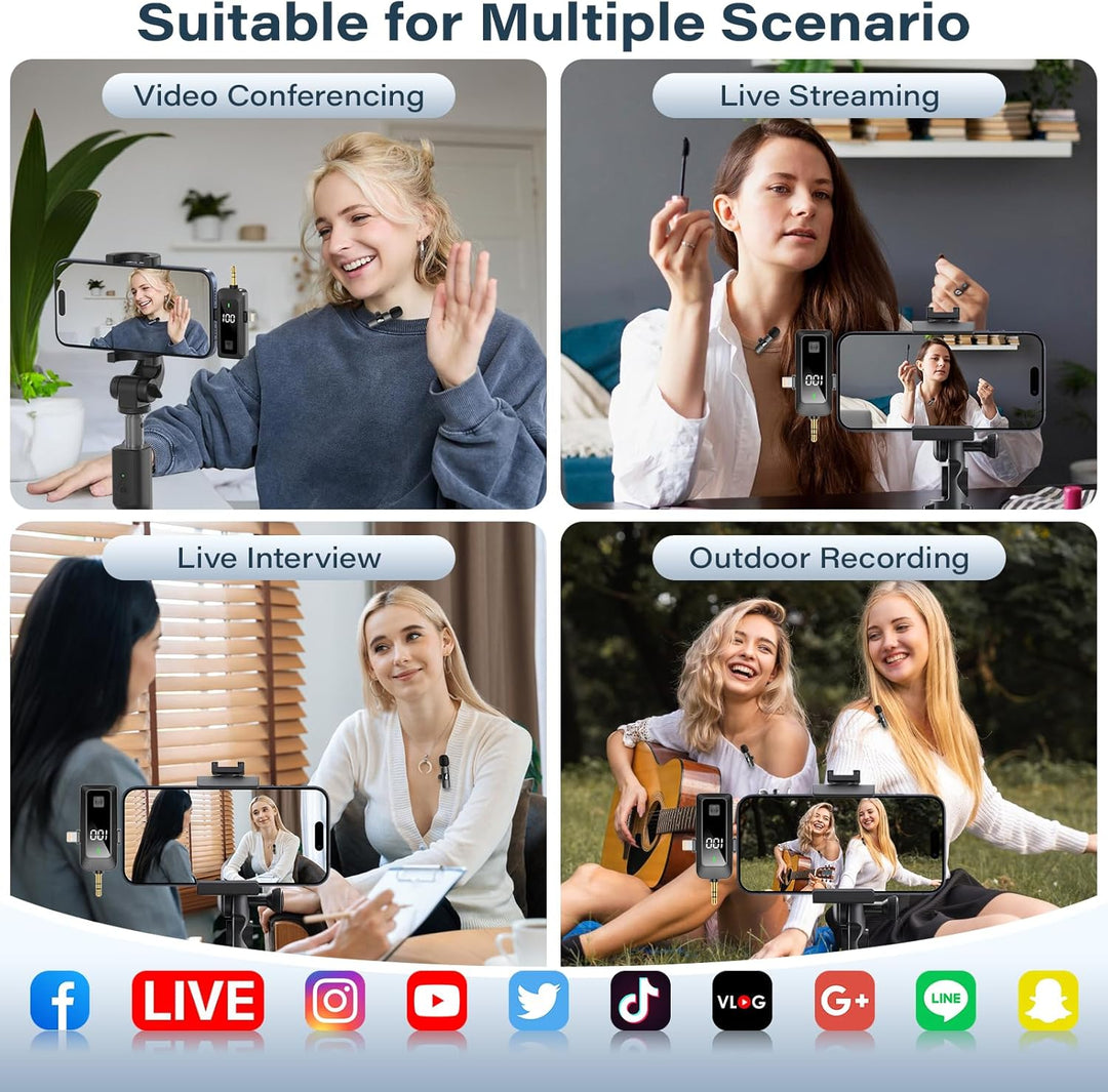 HMKCH Wireless Lavalier Mikrofon für Android Handy, iPhone, Kamera, PC, 4-in-1 Kabelloses Ansteckmik