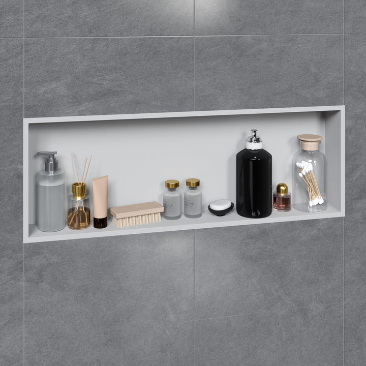 VILSTEIN Wandnische Dusche 30x90 cm [ROSTFREI] - Randlose Nische - Wandnische Weiss - Einbauregal fü