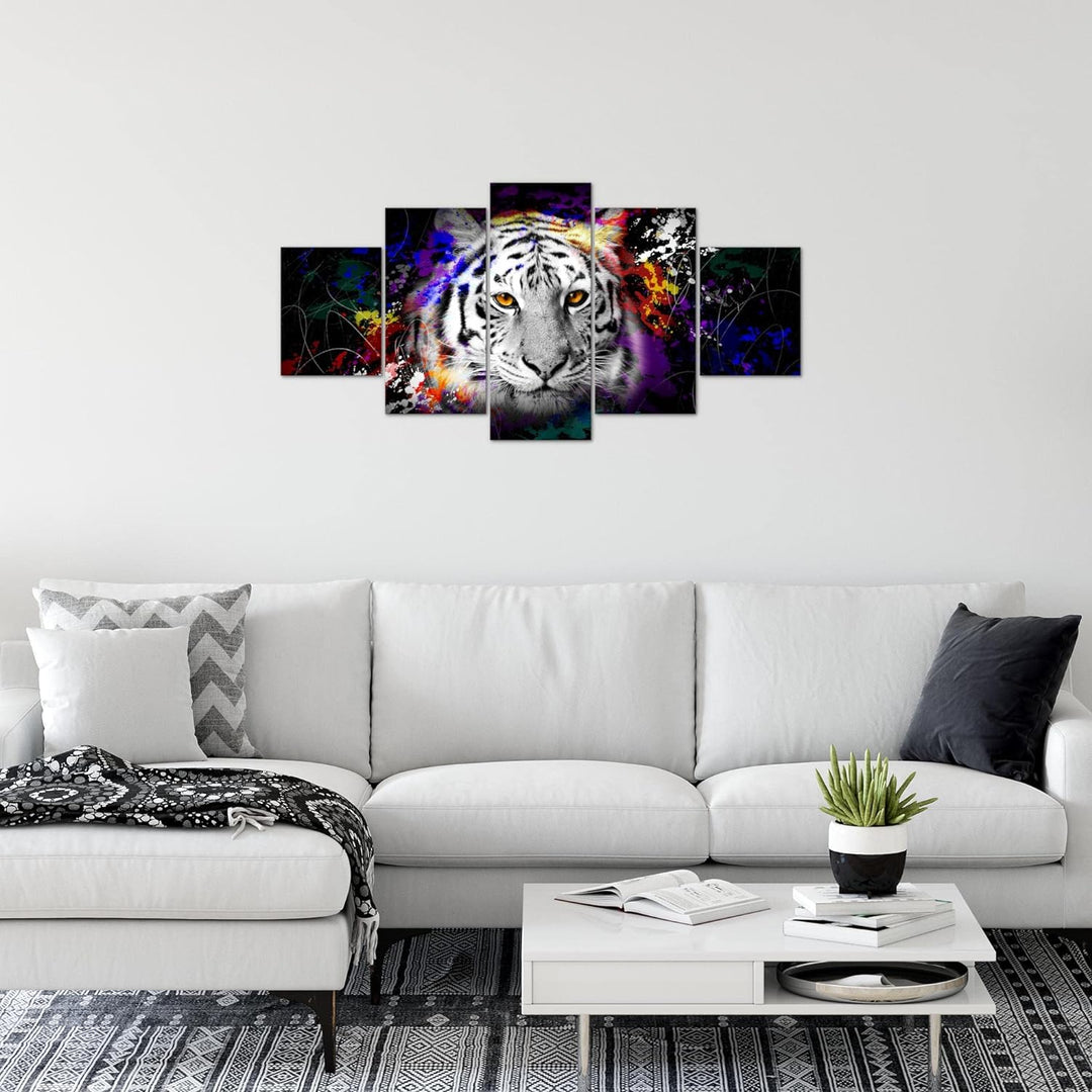 Runa Art Wandbilder Tiere Bunt Tiger 5 Teilig Bild auf Vlies Leinwand Deko Loft Wohnzimmer Street Ar