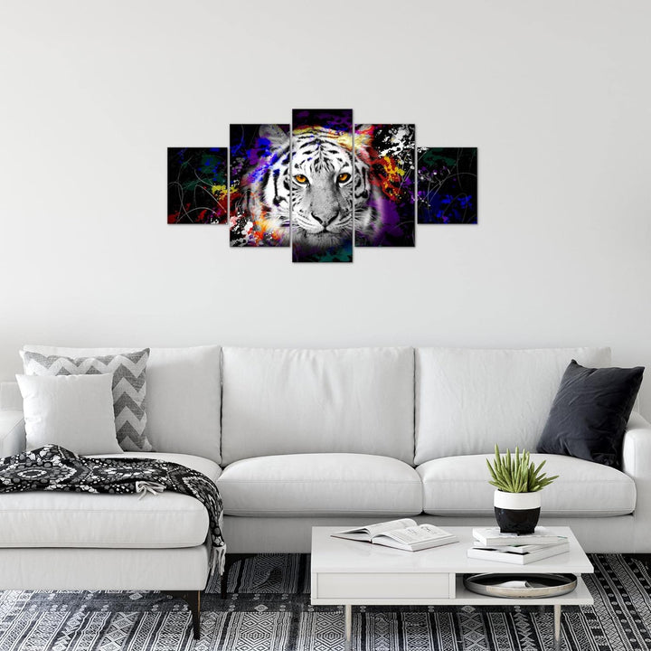 Runa Art Wandbilder Tiere Bunt Tiger 5 Teilig Bild auf Vlies Leinwand Deko Loft Wohnzimmer Street Ar