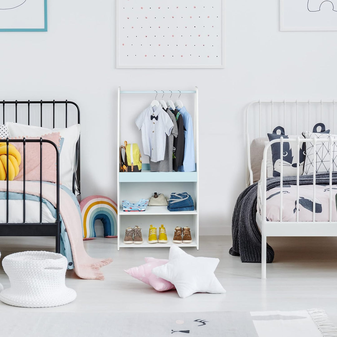 Relaxdays Kleiderständer Kinder, HxBxT: 120 x 60 x 40 cm, Kleiderstange, 3 Fächer, Garderobe Kinderz