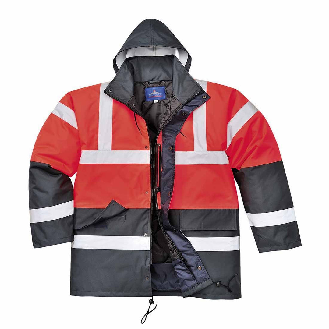 Portwest Warnschutz Kontrast Traffic-Jacke, Grösse: L, Farbe: Rot/Marine, S466RNRL Large gelb, Large