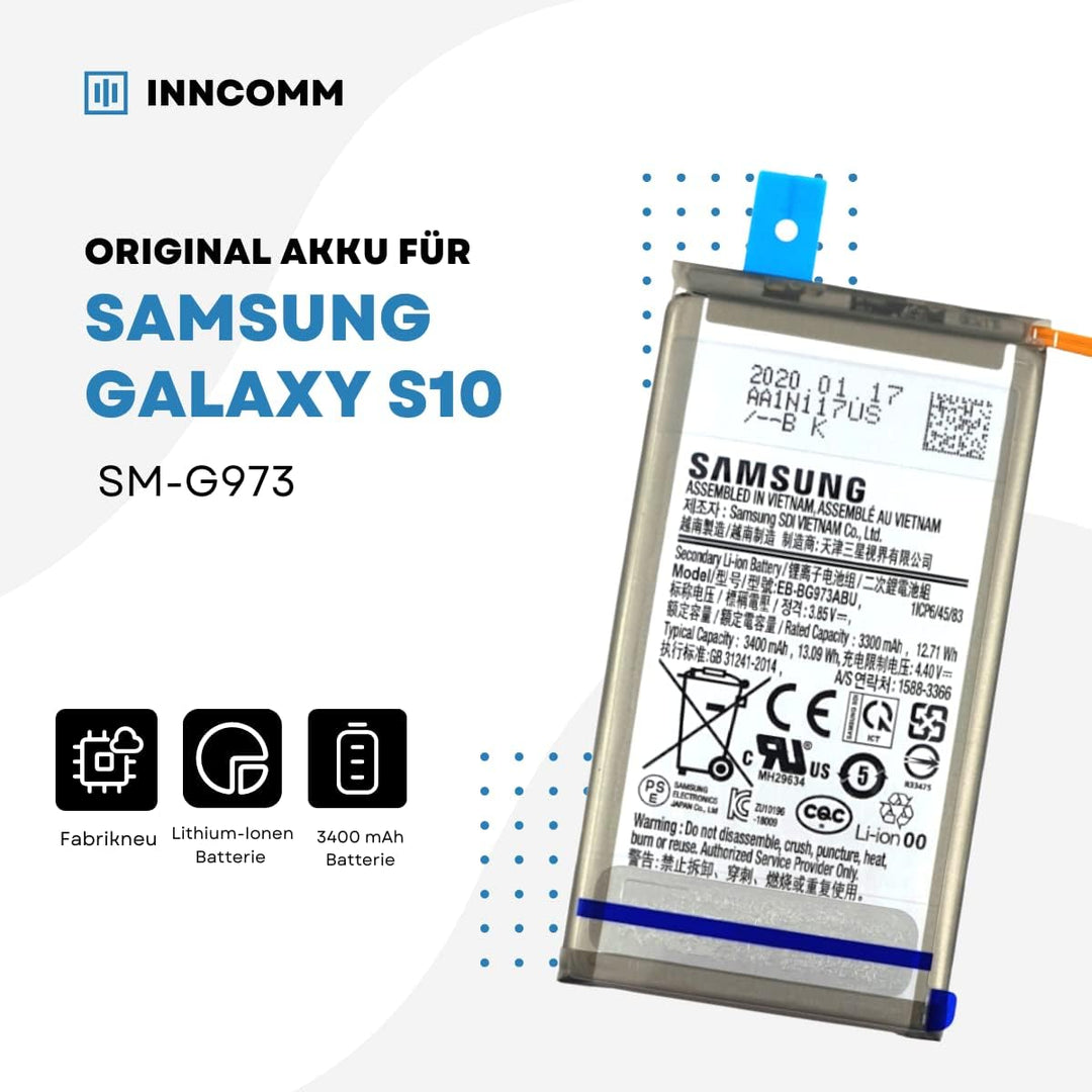 INNCOMM Original Akku für Samsung Galaxy S10 SM-G973 Original OEM - 3400 mAh Lithium-Ionen-Batterie