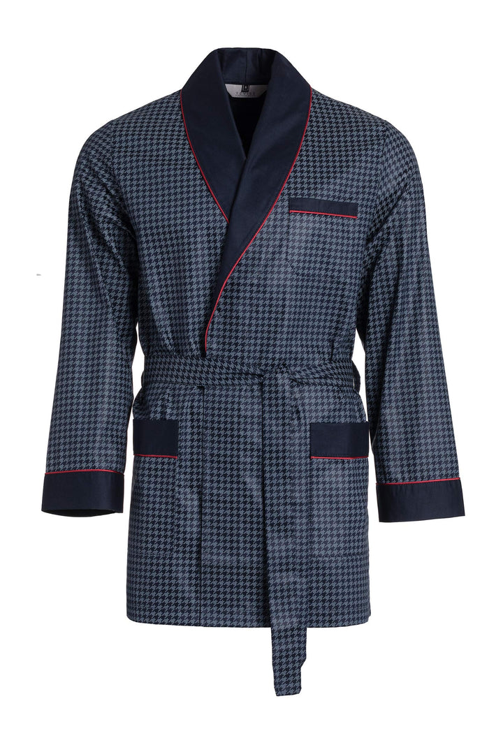 Herren Morgenmantel – kurz – Bademantel Revise RE-509 - Elegant - 100% Baumwolle S Dunkelblau mit ro