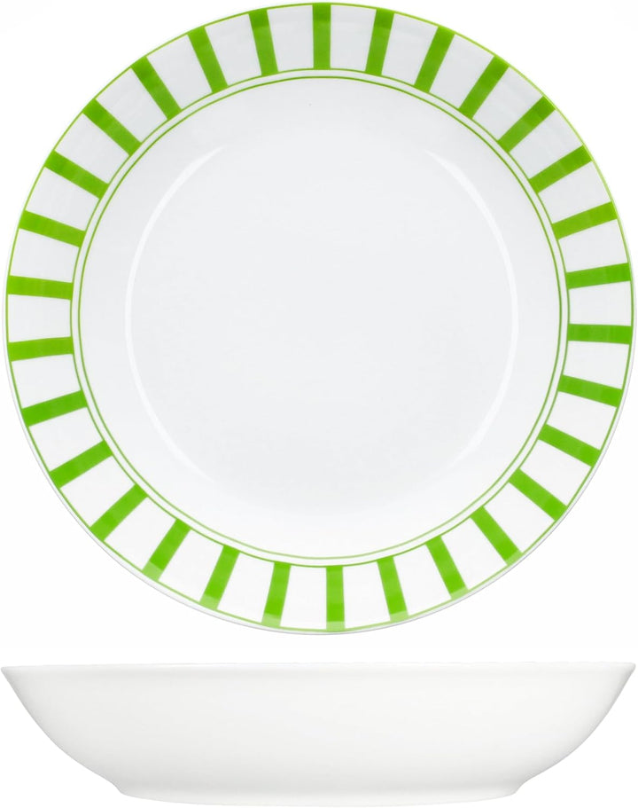 MamboCat Split grün 6er Set Suppenteller I 450ml I weisses Porzellan-Geschirr mit Streifen für 6 Per
