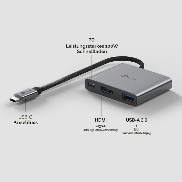 TP-Link UH3020C USB C Hub PD100W, 4K 60Hz HDMI, 5Gbps USB-A 3.0, Plug &amp; Play, Kompatibel mit Mac OS,