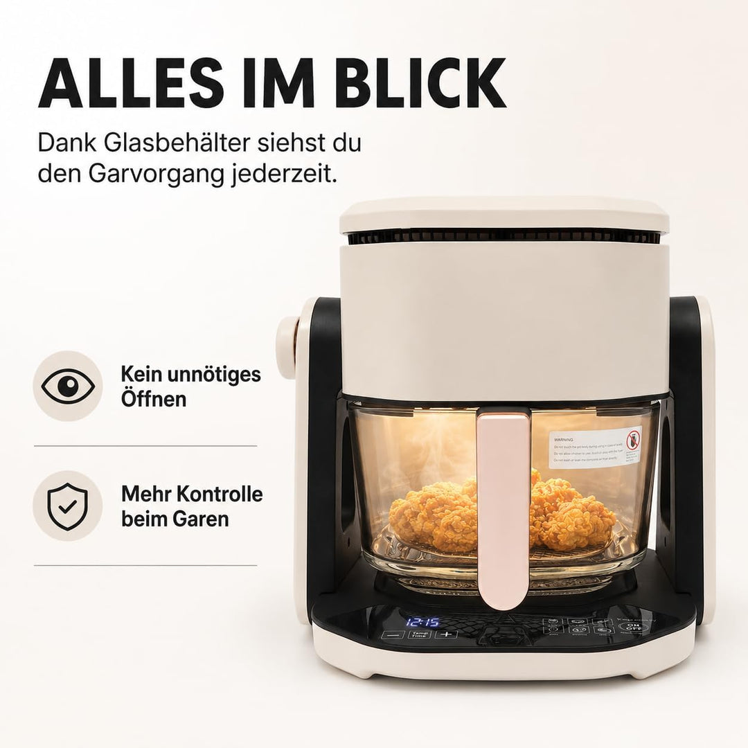 Airfryer Heissluftfritteuse 4,5L mit LCD Display 1200W Leistung | Sehr Kleinem Gehäuse und Sehr Leis