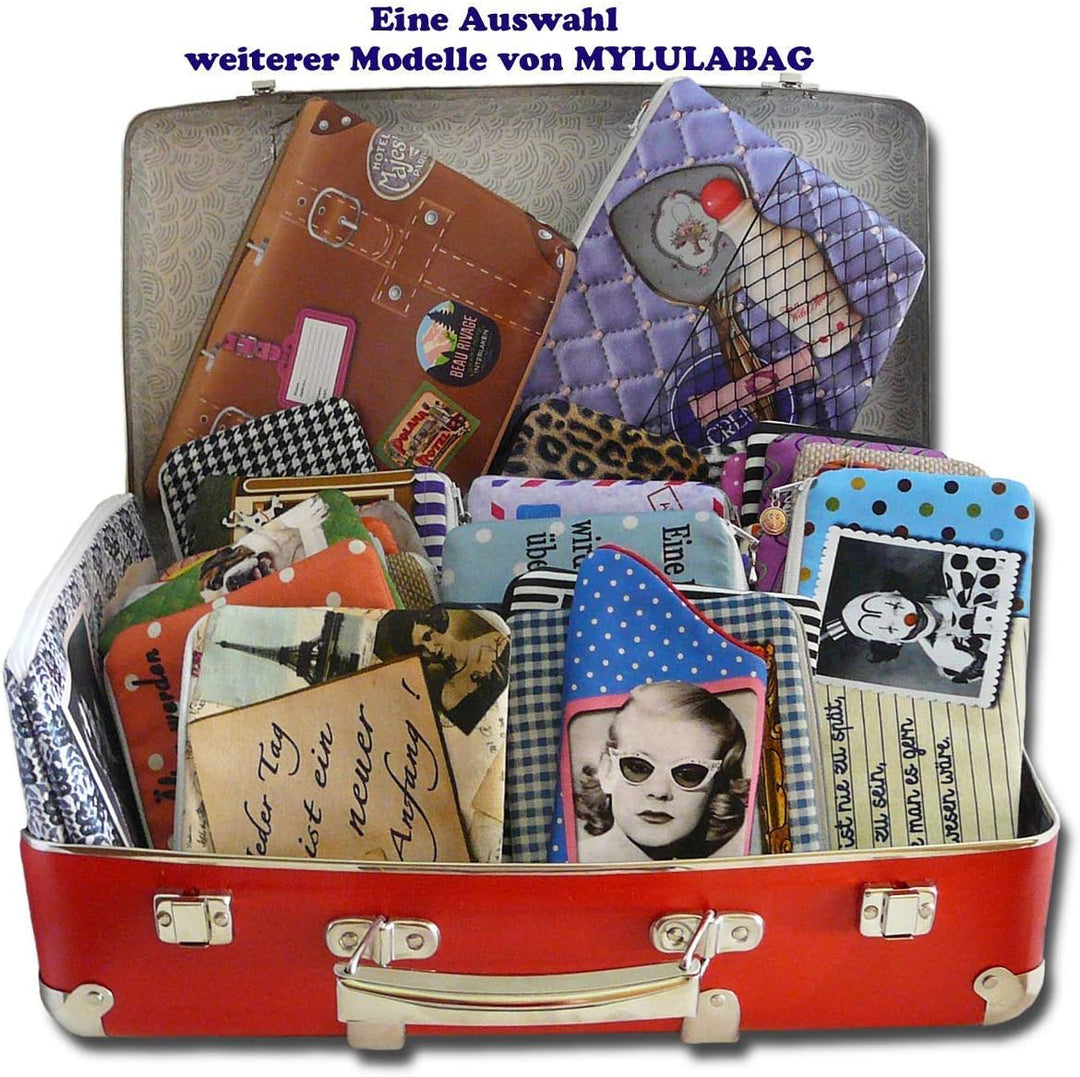 Kosmetiktasche Stoff MYLULABAG gestreift lila retro Spruch handmade Schminktasche A