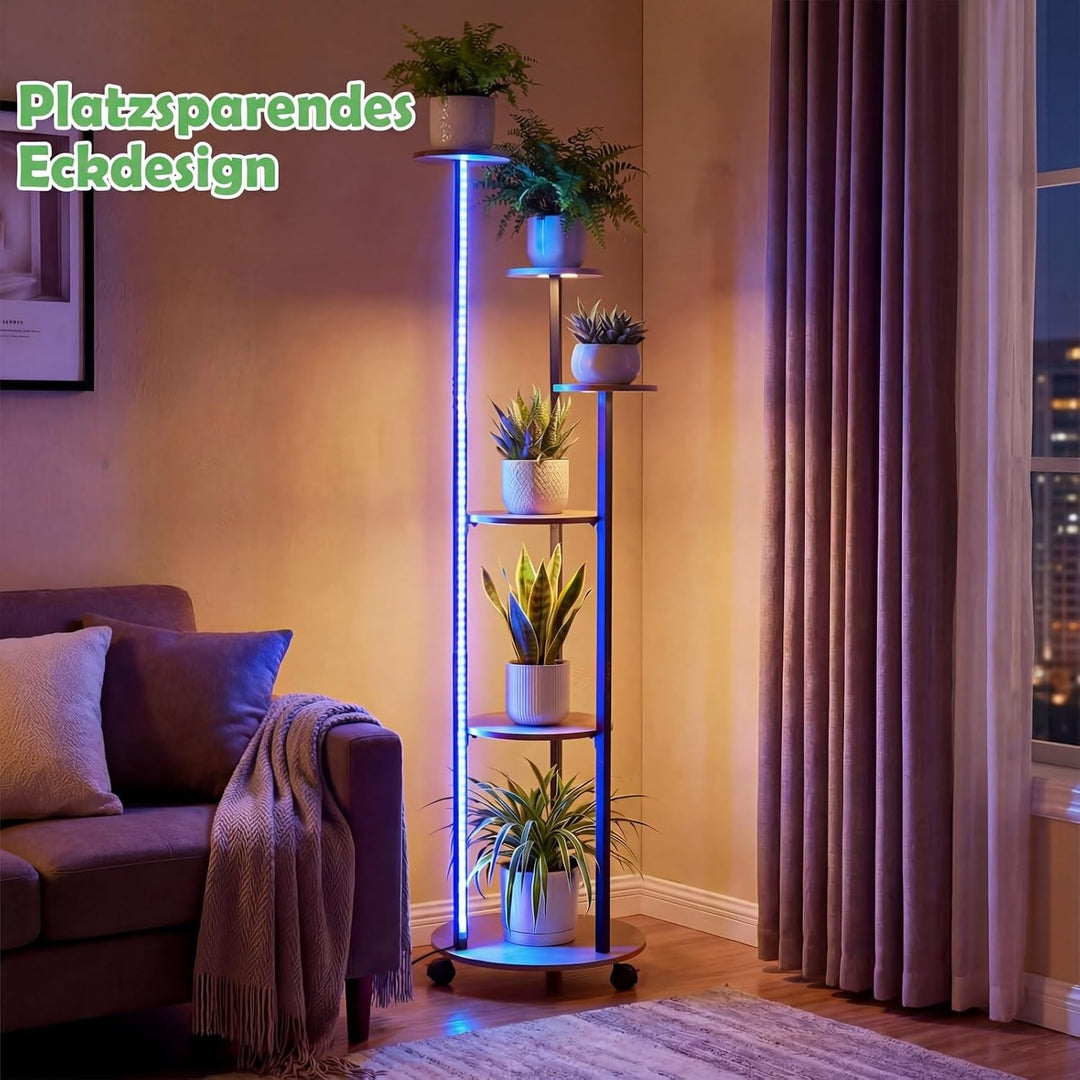 COSTWAY Blumenständer, 6-stufiges Pflanzenständer mit LED-Beleuchtung & Rollen, Pflanzenregal Outdoo