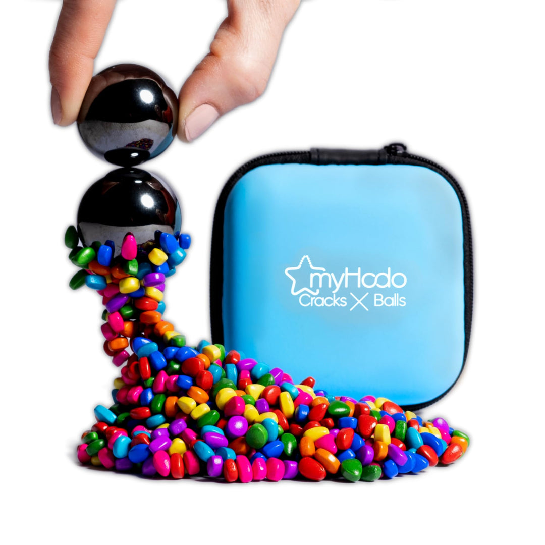 myHodo Crack Magnets Bundle | 2X Magnetkugeln (33mm) & 550+ Bunte Magnetsteine (~6mm) | Taktiles Mag