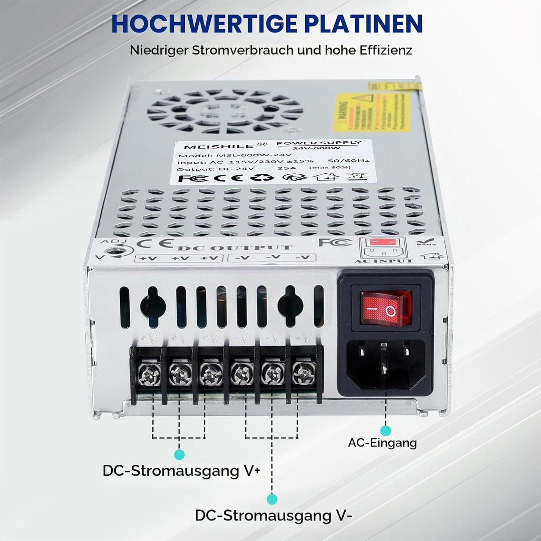 MEISHILE 24V 25A 600W Netzteil Schaltnetzteile Universal Stromversorgung AC to DC Transformator mit