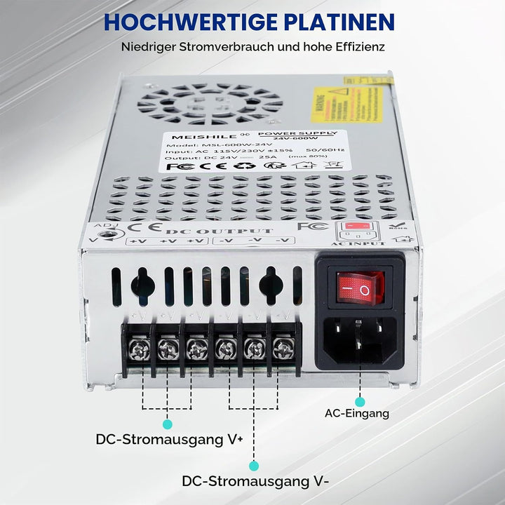 MEISHILE 24V 25A 600W Netzteil Schaltnetzteile Universal Stromversorgung AC to DC Transformator mit
