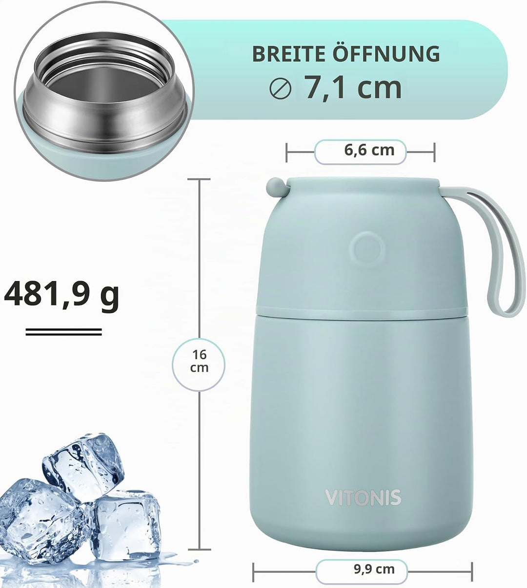 Thermobehälter für Essen 500ml Edelstahl Isolierbehälter Gefäss für warme Speissen, Essen, Suppe, Is