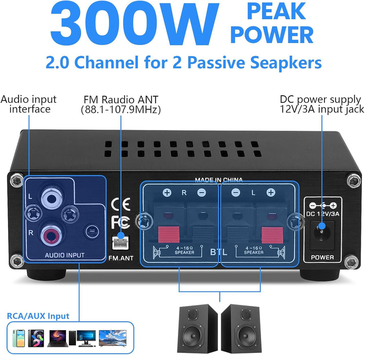 Bluetooth HiFi-Verstärker-AS-22 2.0 Kanäle Mini Stereo-Audioverstärker 40W x 2 Class D Digitale Powe