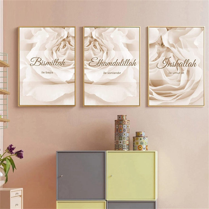 TROYSINC 3 Stück Poster Set, Stilvolle Leinwandbilder, Islamisch Blumen Wandbilder, Kunst Bilder, Oh