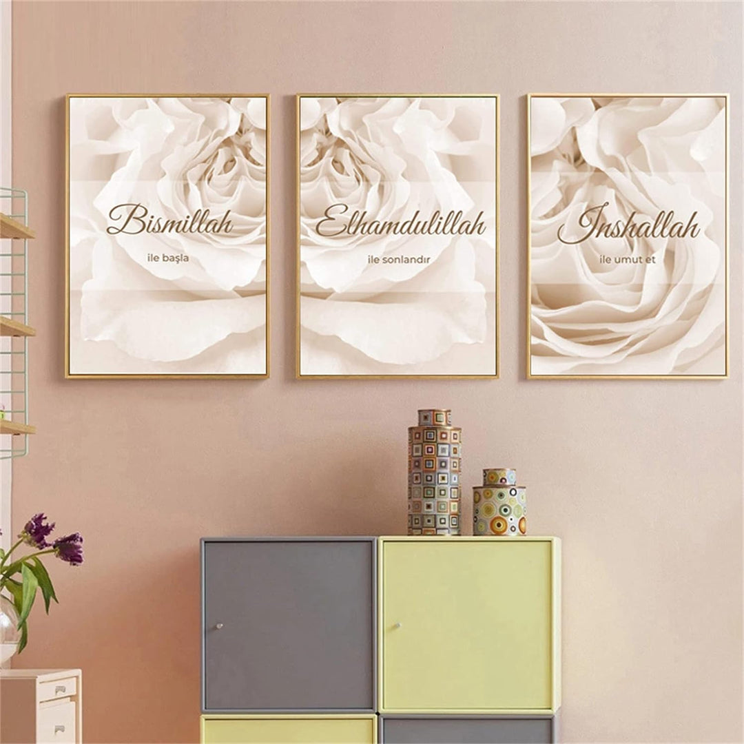 TROYSINC 3 Stück Poster Set, Stilvolle Leinwandbilder, Islamisch Blumen Wandbilder, Kunst Bilder, Oh