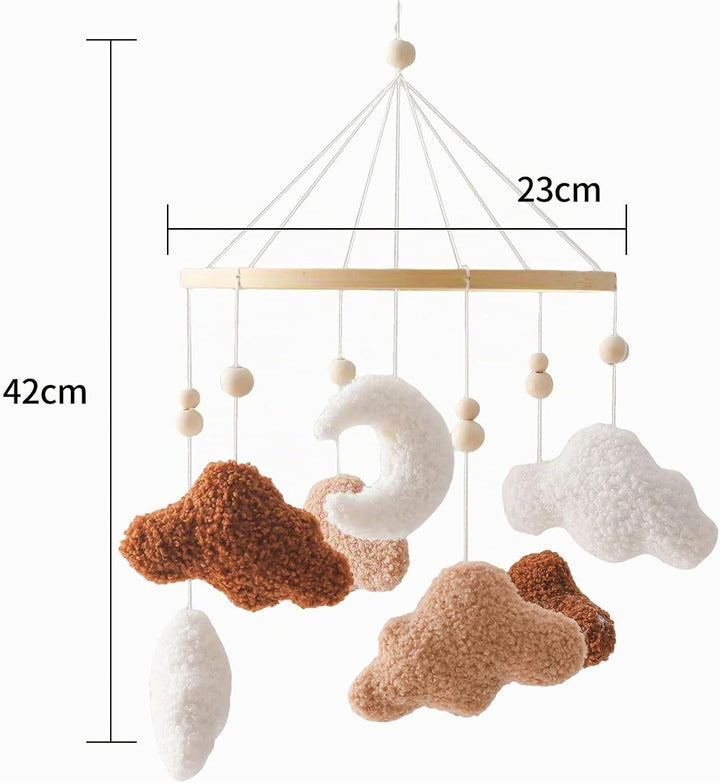 Mobile Baby Windspiele, Babybett Mobile Holz mit 3D Wolken Mond, Kinderzimmer Hängende Bettglocke, N