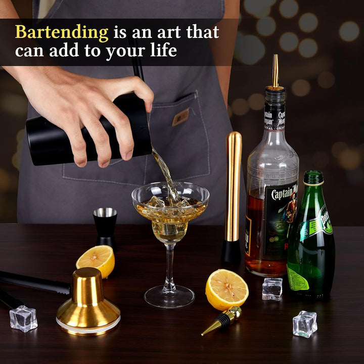 Zanfqvo Cocktail Shaker Set - 14 Stück Edelstahl Cocktail Set mit Ständer und Rezeptbuch - 700ml Per