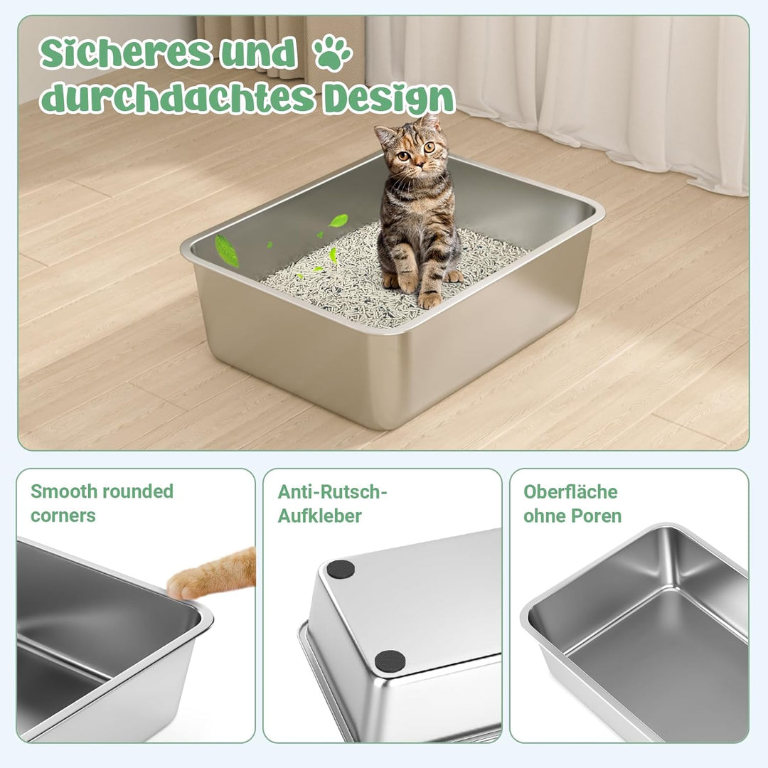 WENBOKMIN Edelstahl-Katzenklo, 15 cm grosse Katzentoilette für Katzen und Kaninchen, Metall-Katzenkl
