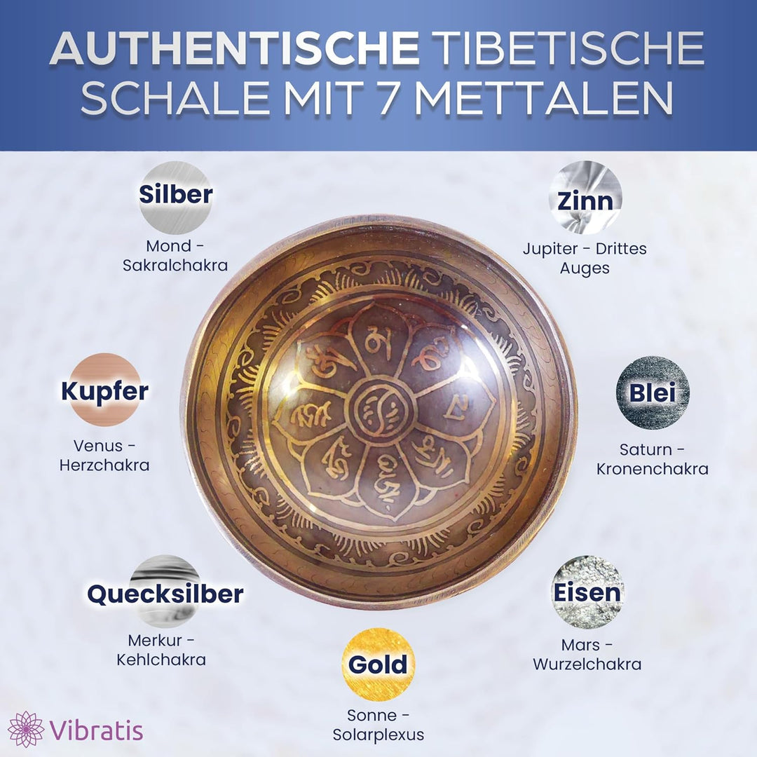 Tibetanisches Klangschalen-Set Handgegossen aus 7 Metallen - Buddhistische Klangschalen Handgefertig