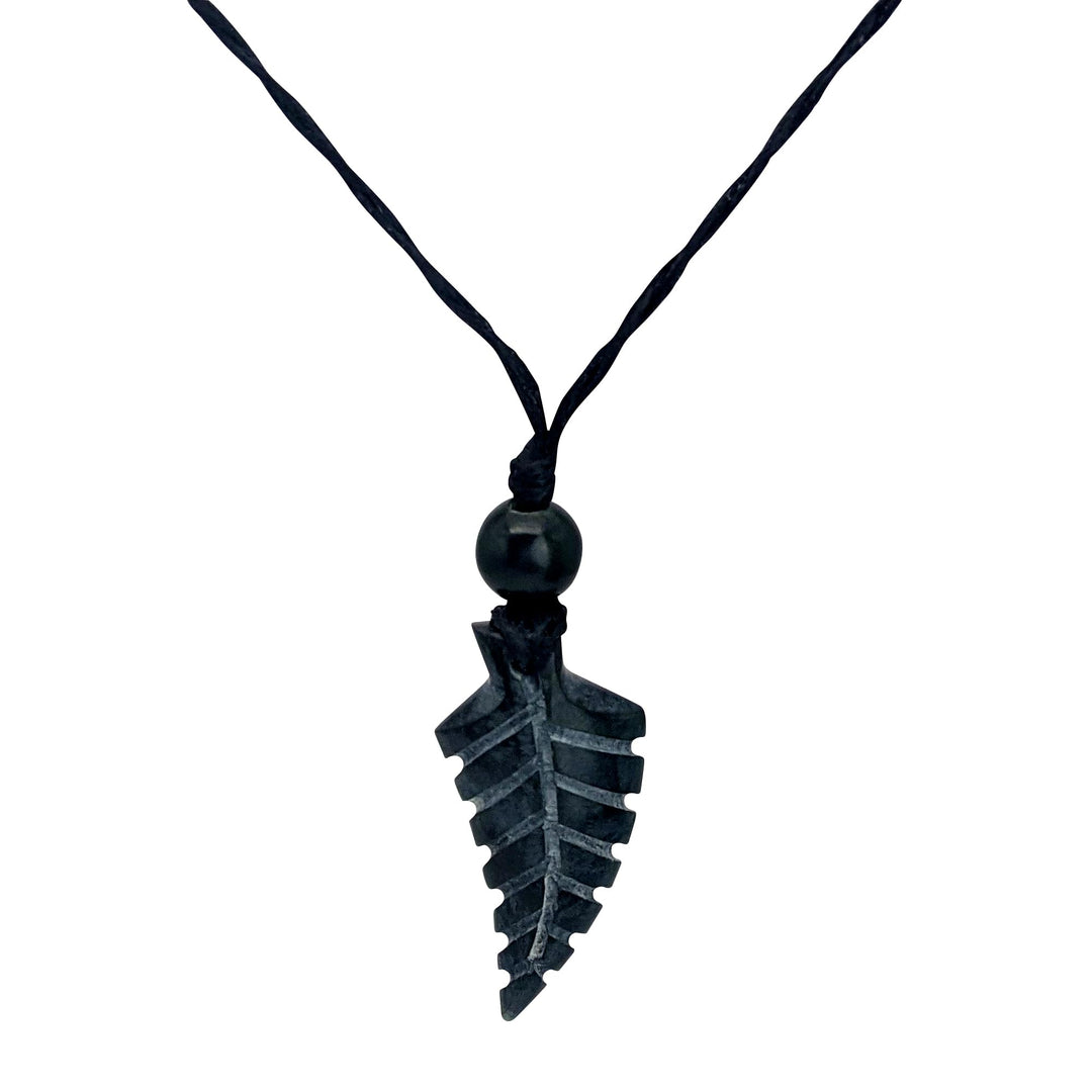 81stgeneration Anhänger Halskette Farn Handgeschnitzte Schwarze Nephrit-Jade für Damen und Herren