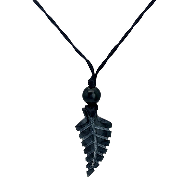81stgeneration Anhänger Halskette Farn Handgeschnitzte Schwarze Nephrit-Jade für Damen und Herren