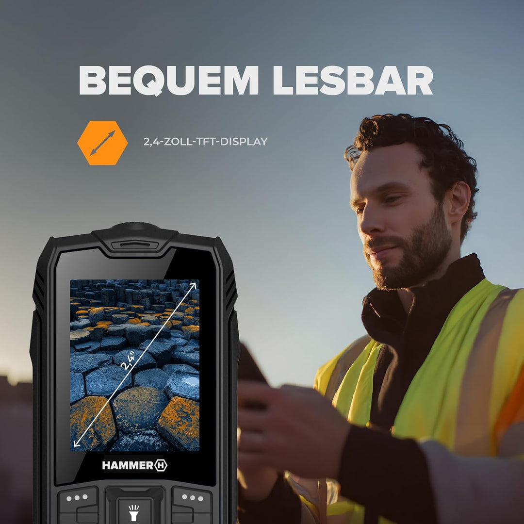 Hammer H Basalt Outdoor Handy ohne Vertrag, 2.4 Zoll Farbdisplay, Robust, Mega Batterie 1800 mAh, Wa