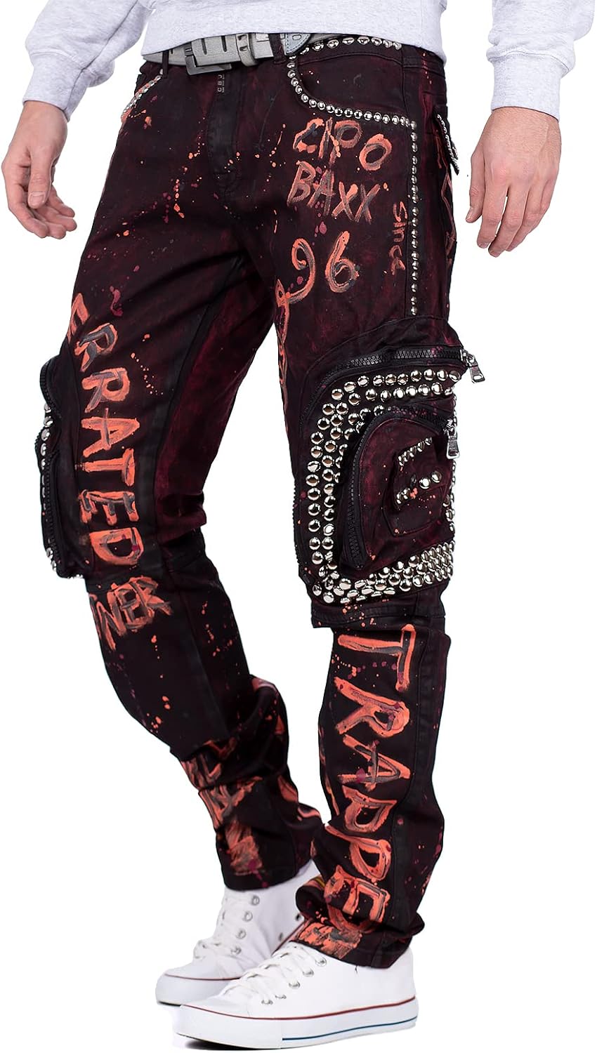 Cipo & Baxx Herren Jeans modernes extravagntes Design, Flexibler Regular-Fit, Stilvolle Details, Lan
