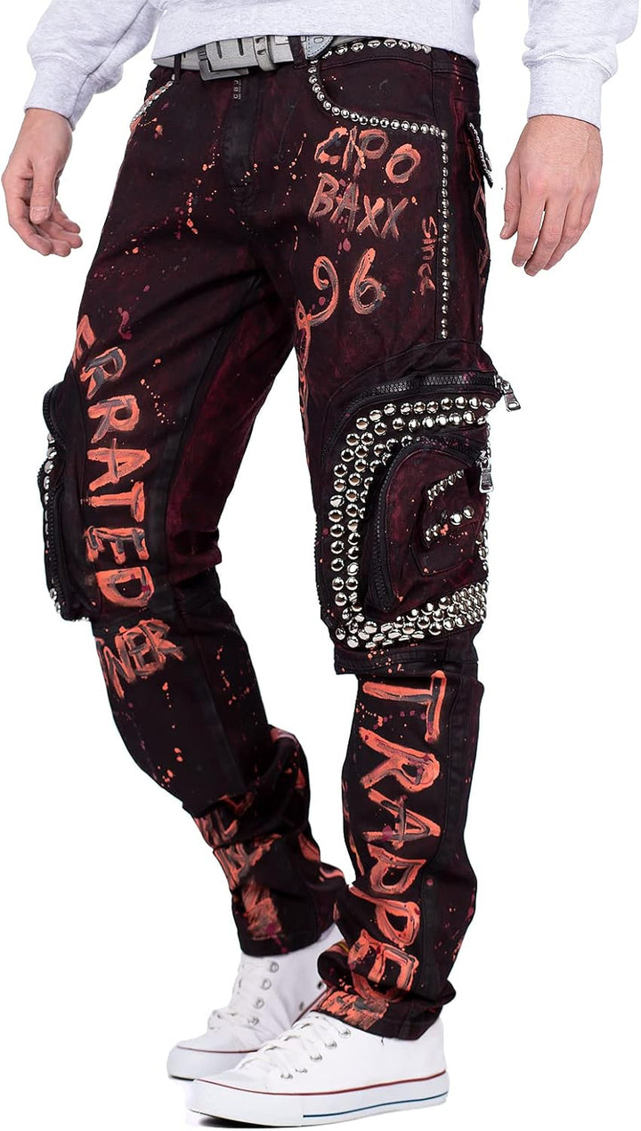 Cipo & Baxx Herren Jeans modernes extravagntes Design, Flexibler Regular-Fit, Stilvolle Details, Lan